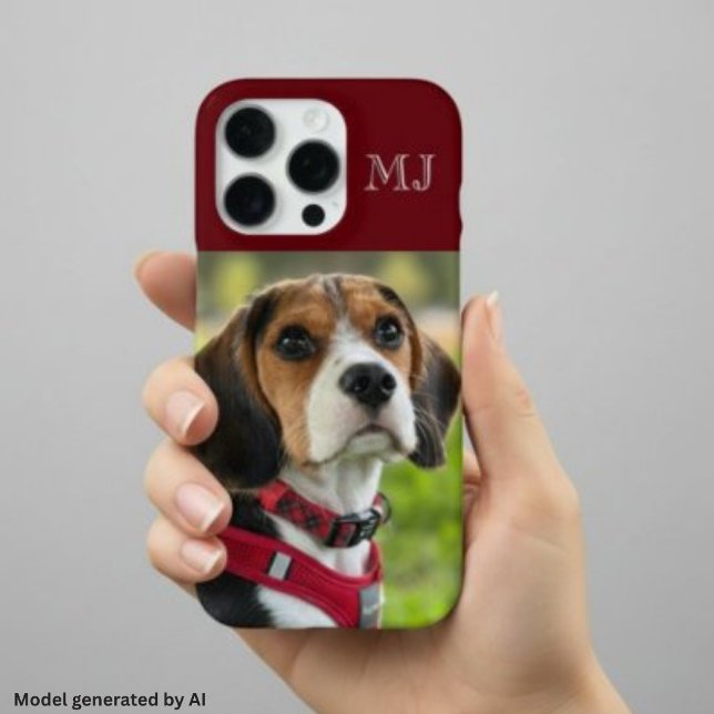 Funda Para iPhone Modern Monograma 1 Foto Rojo Burdeos (Subido por el creador)