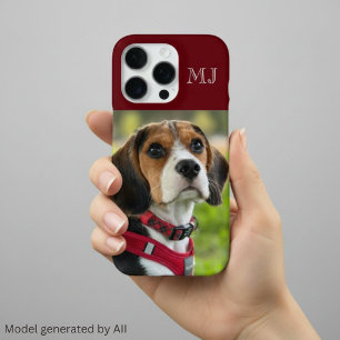 Funda Para iPhone 16 Pro Modern Monograma 1 Foto Rojo Burdeos