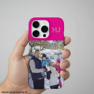 Funda Para iPhone 16 Pro Modern Monograma 1 Foto Rosa Fucsia