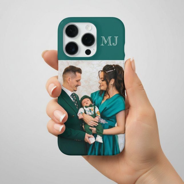 Funda Para iPhone Modern Monograma 1 Foto Verde Turquesa (Subido por el creador)