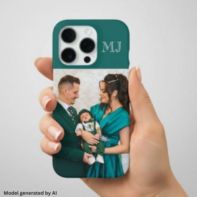 Funda Para iPhone Modern Monograma 1 Foto Verde Turquesa (Subido por el creador)