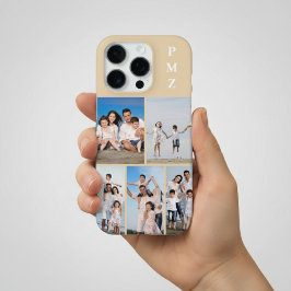 Funda Para iPhone 16 Pro Modern Monograma Collage de 5 Fotos Arena Crema Be