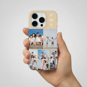 Funda Para iPhone 16 Pro Modern Monograma Collage de 5 Fotos Arena Crema Be