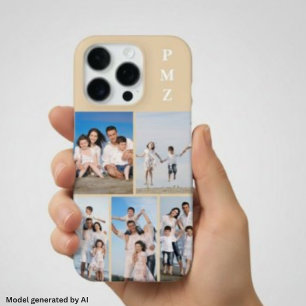 Funda Para iPhone 16 Pro Modern Monograma Collage de 5 Fotos Arena Crema Be
