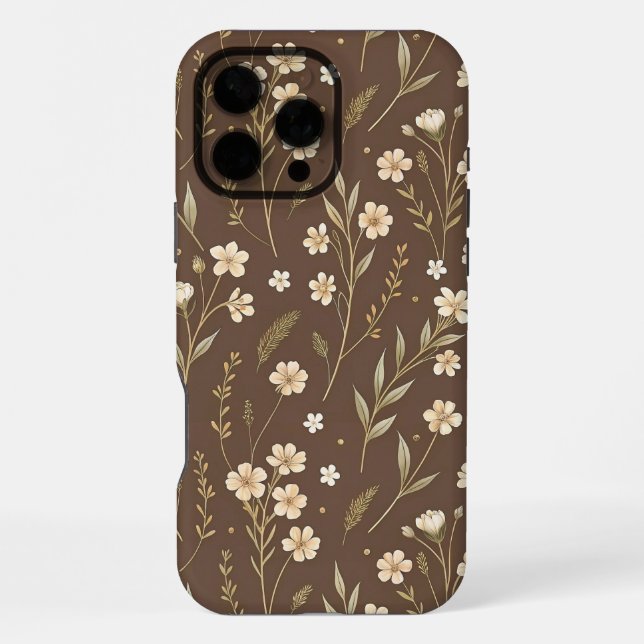 Funda Para iPhone Modern Pattern Wildflowers Brown Background (Reverso )