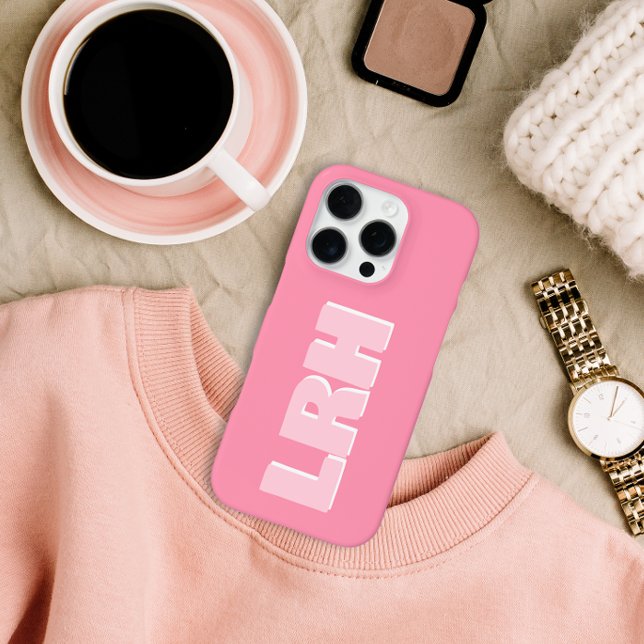 Funda Para iPhone Modern Pink Minimalist Vertical Monogram iPhone Ca (Subido por el creador)