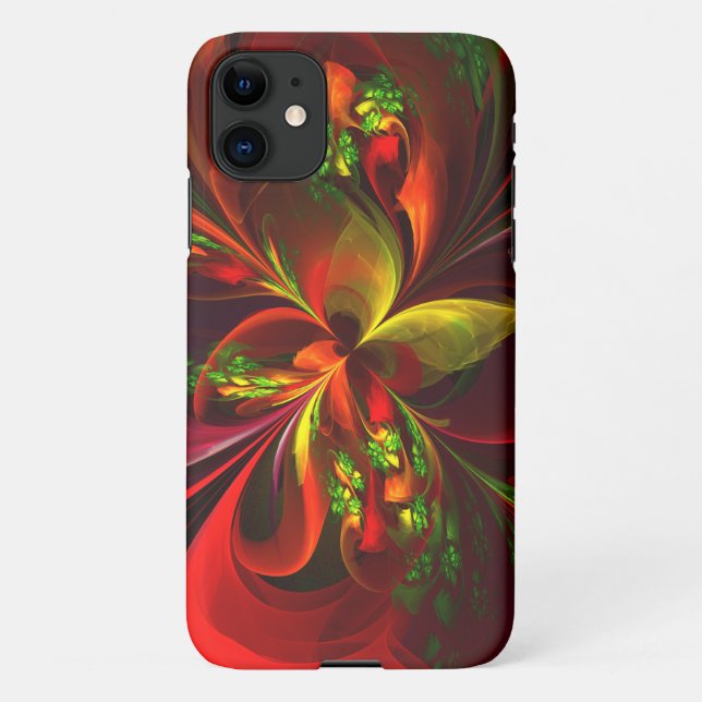 Funda Para iPhone Modern Red Green Floral Abstract Art Pattern #05 (Reverso)