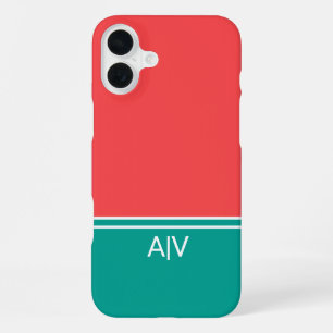 Funda Para iPhone 16 Plus Modern Summer Coral Aquamarine Monogram