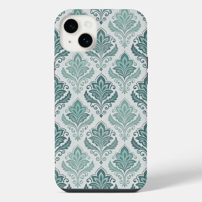 Funda Para iPhone Modern Teal Nordic Damask (Reverso)