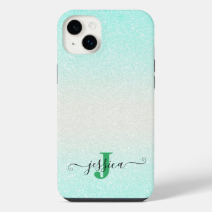 Funda Para iPhone 14 Plus Modern Verde Plata Ombre Brillo Monogramado