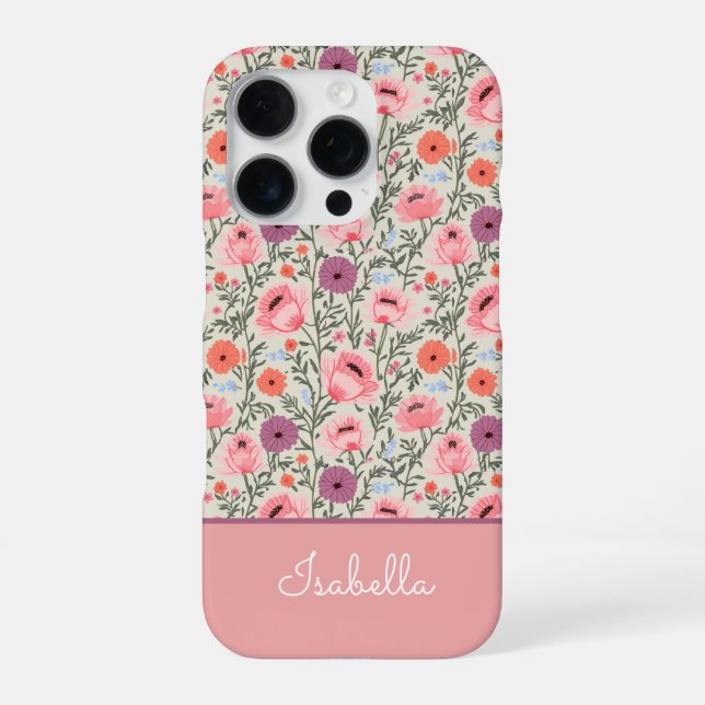 Funda Para iPhone Modern Wildflowers with Name (Reverso)
