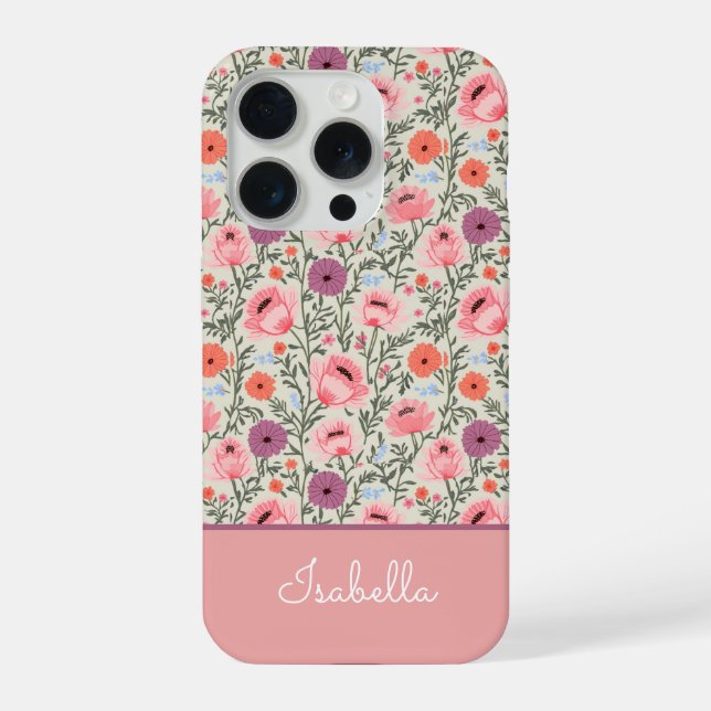 Funda Para iPhone Modern Wildflowers with Name (Reverso )