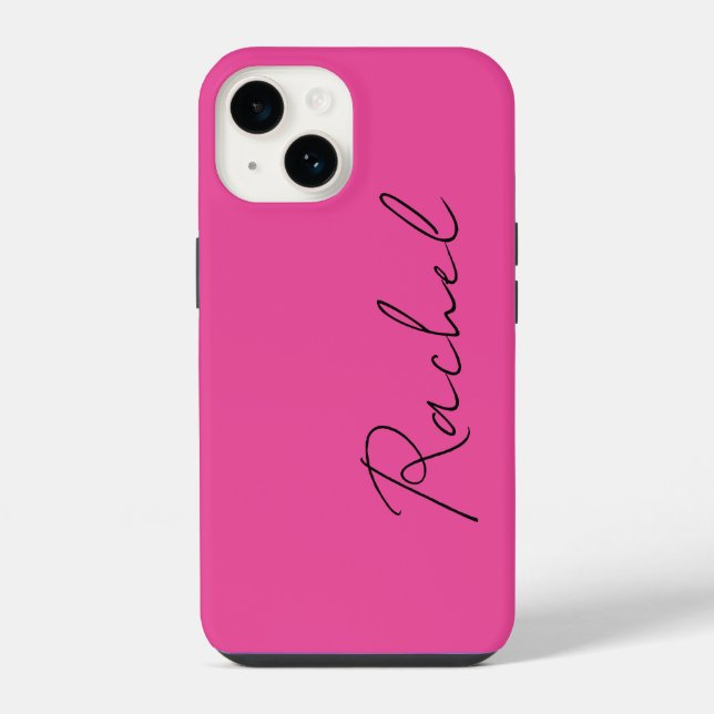 Funda Para iPhone Moderna Moda de moda Hot Pink Script Monograma Nom (Reverso )