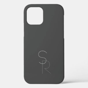 Funda Para iPhone 12 Pro Modernas 2 Iniciales Superpuestas Gris sobre Gri