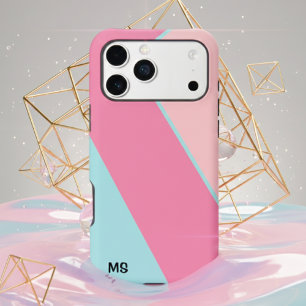 Funda Para iPhone 16 Pro Max Modernidad con iniciales Pastel Rosa y Azul Geomét