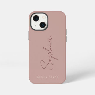 Funda Para iPhone 13 Mini Moderno Añadir su nombre Rosa elegante y polvorien