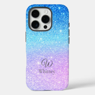 Funda Para iPhone 16 Pro Moderno brillo azul púrpura ombre chic
