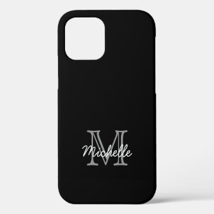 Funda Para iPhone 12 Moderno Elegante Blanco Negro Monograma Manuscrito