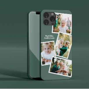 Funda Para iPhone 14 Moderno elegante multifoto familiar verde salvia c