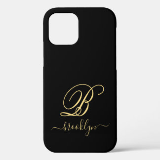Funda Para iPhone 12 Moderno y elegante dorado negro manuscrito monogra