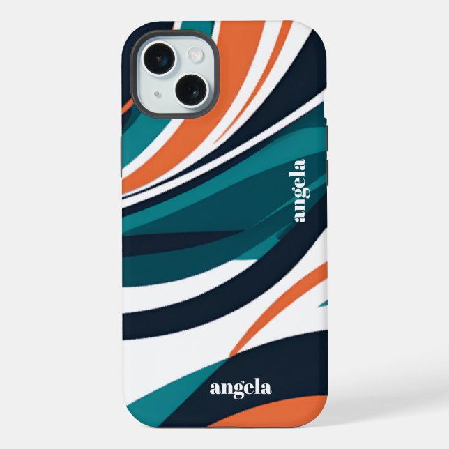 Funda Para iPhone Moderno y elegante naranja abstracto verde azulado (Reverso )