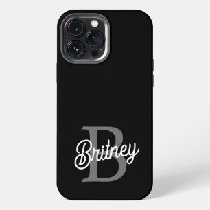 Funda Para iPhone 13 Pro Max Moderno y elegante nombre de monograma guión gris 