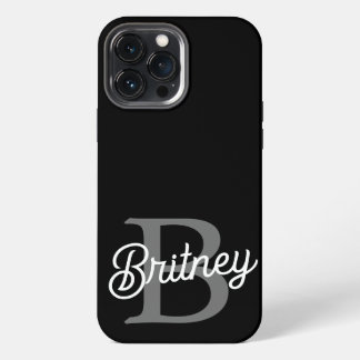 Funda Para iPhone 13 Pro Max Moderno y elegante nombre de monograma guión gris