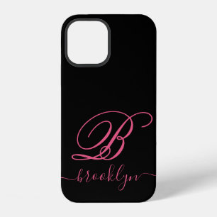 Funda Para iPhone 12 Moderno y elegante rosa negro manuscrito monograma