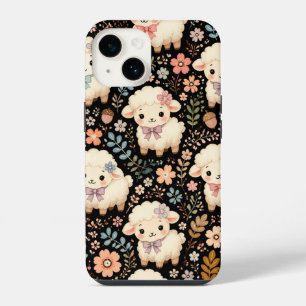 Funda Para iPhone 14 Monada Chibi Cordero Patrón Floral Cottagecore