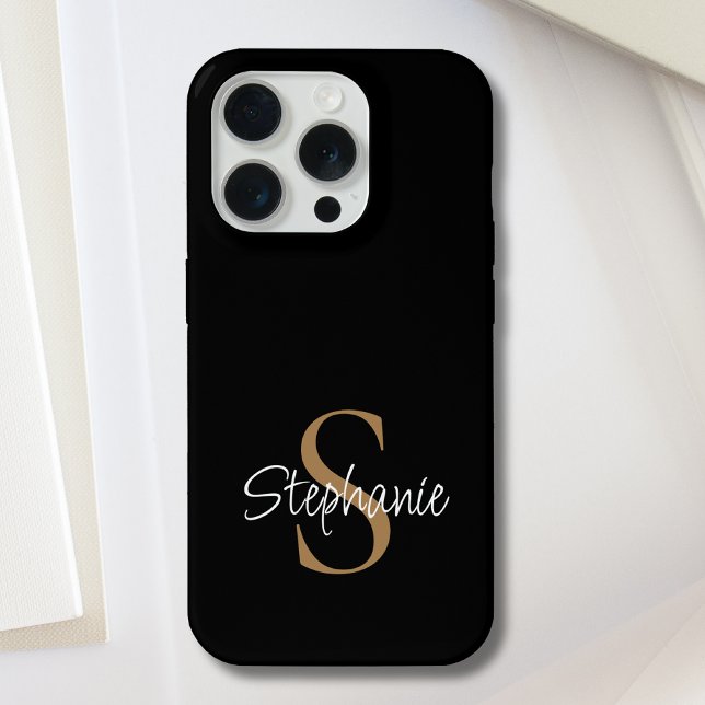 Funda Para iPhone Monogram Elegant Script Name Black Gold  (Subido por el creador)