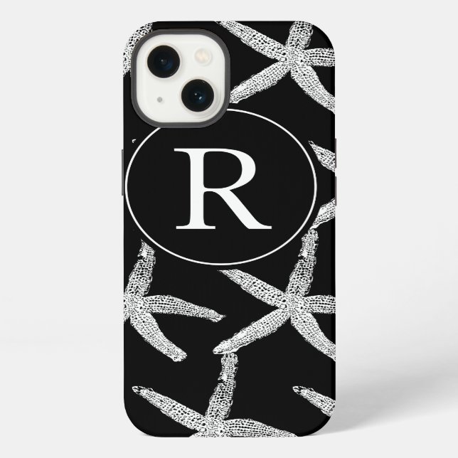 Funda Para iPhone Monogram Initial Black White Starfish Pattern Cute (Reverso )