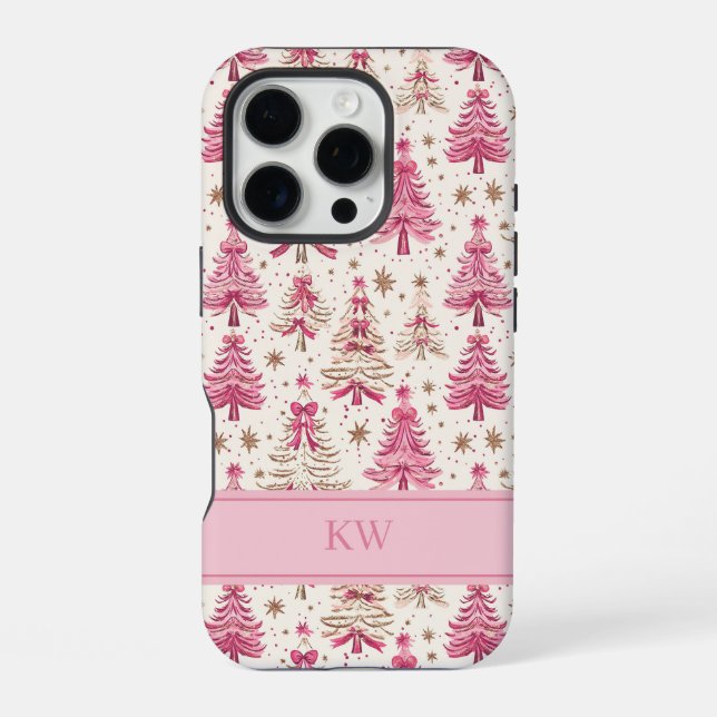 Funda Para iPhone Monogram Pink Christmas Tree Phone Case (Reverso )
