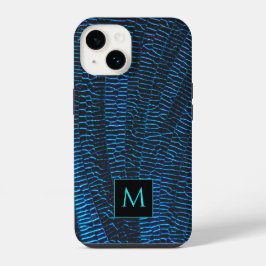Funda Para iPhone 14 Monograma abstracto brillante azul brillante metál