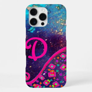 Funda Para iPhone 16 Pro Max MONOGRAMA ABSTRACTO DE COLOR AZUL TURQUESA FUCsia 