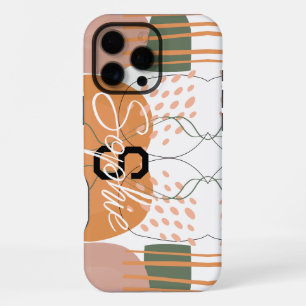 Funda Para iPhone 16 Pro Max Monograma abstracto de terracota y verde de mediad