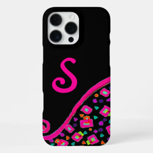 Funda Para iPhone 16 Pro Max MONOGRAMA ABSTRACTO NEGRO FUCsia ROSA