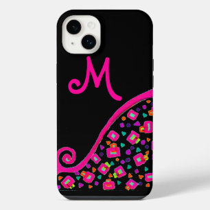Funda Para iPhone 14 Plus MONOGRAMA ABSTRACTO NEGRO FUCsia ROSA DECO