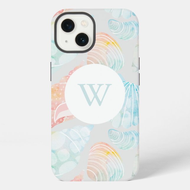 Funda Para iPhone Monograma acuarela de Shell (Reverso )