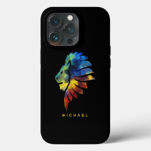 Funda Para iPhone 13 Pro Monograma Acuarela del Rey León Colorido para Él