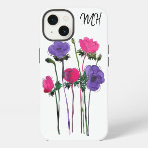 Monograma acuarela rosa morado floral