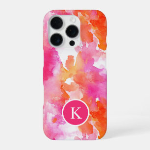 Funda Para iPhone 16 Pro Monograma Acuarela Rosa Naranja Abstracto
