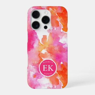 Funda Para iPhone 16 Pro Monograma Acuarela Rosa Naranja Abstracto
