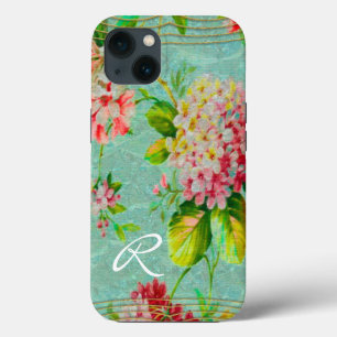 Monograma antiguo de alumbrado floral de cosecha
