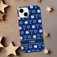 Monograma azul Cute Hanukkah Dreidel Menorah