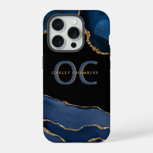 Monograma Azul Oro Moderno Negro Ágata Dorada