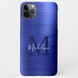 Funda Para iPhone 11Pro Max Monograma azul real metálico cepillado de Glam