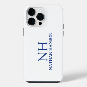Funda Para iPhone 14 Pro Max Monograma Azul Simple Moderno