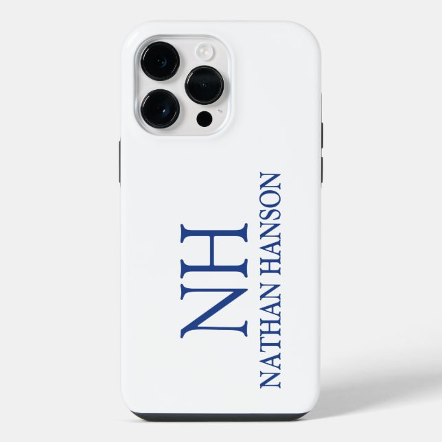 Funda Para iPhone Monograma azul simple moderno (Reverso )