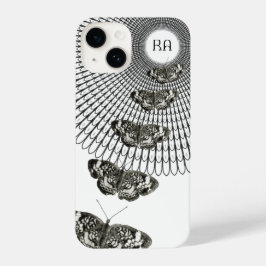 Funda Para iPhone 14 Monograma Banda de mariposa blanca negra