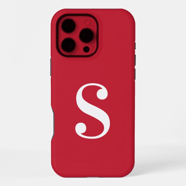 Funda Para iPhone Monograma blanco mínimo sobre rojo (Reverso )